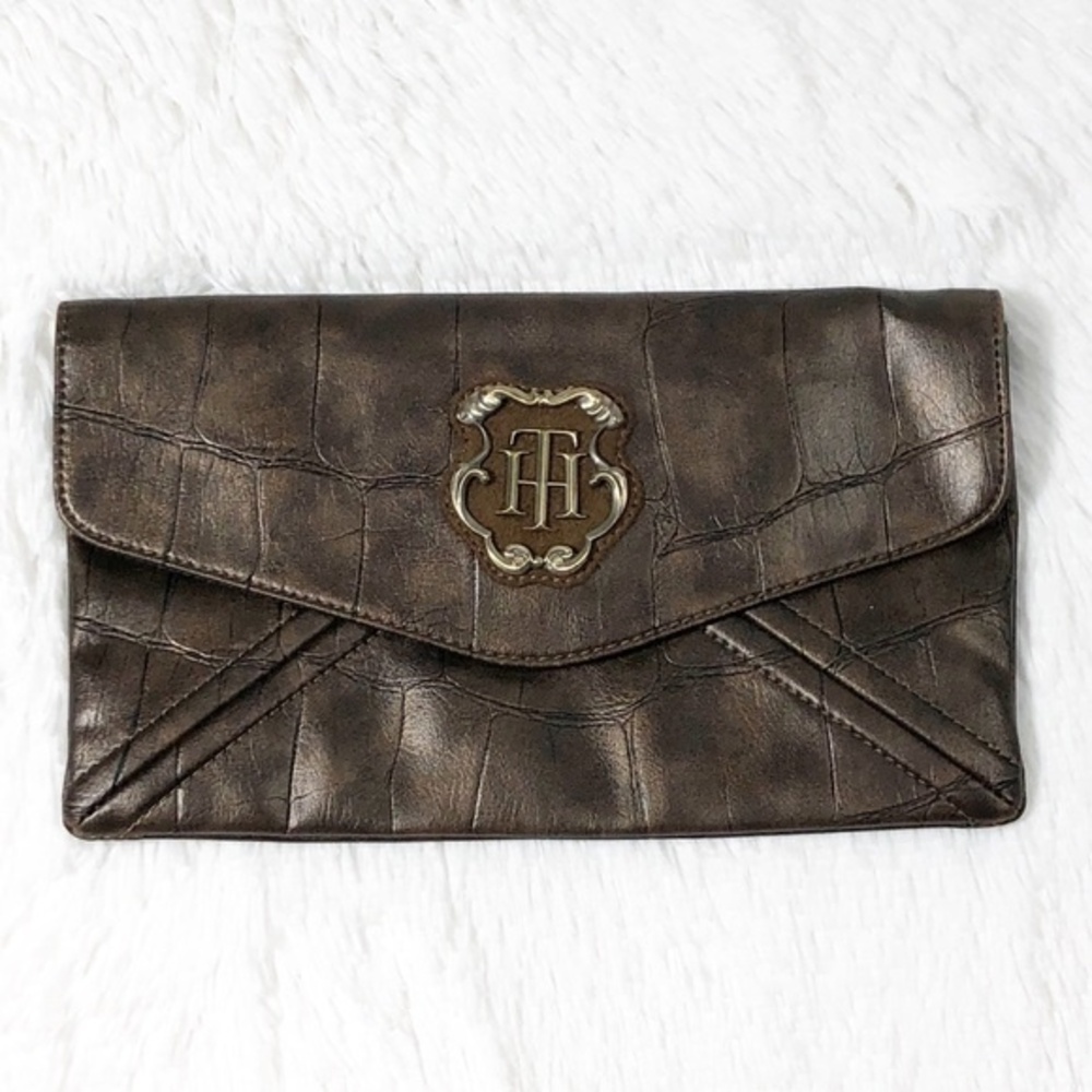 Tommy Hilfiger Crocodile-Embossed Envelope Clutch
